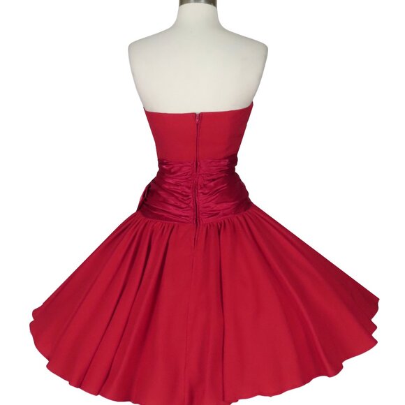 Vintage 80s 90s Red Strapless Full Circle Skirt HoCo Prom Cocktail Party Dress S - Picture 5 of 10